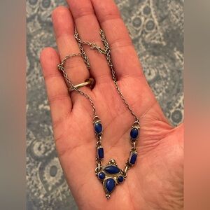 Vintage 950 Sterling Silver Bright Blue Lapis Lazuli Chain Necklace 16 inch